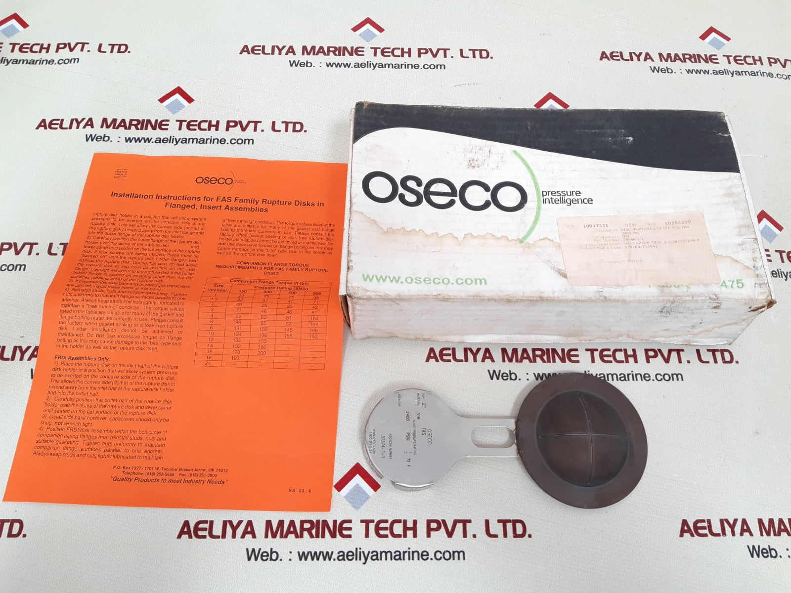 Oseco fas rupture disc Aeliya Marine Tech