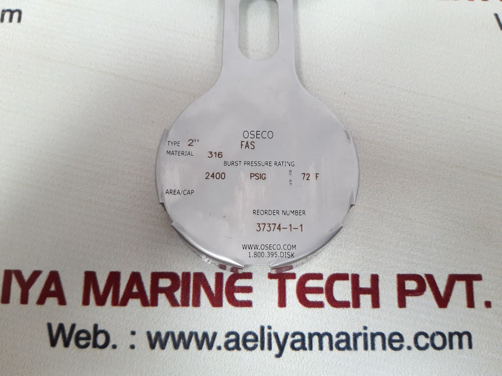 Oseco fas rupture disc Aeliya Marine Tech
