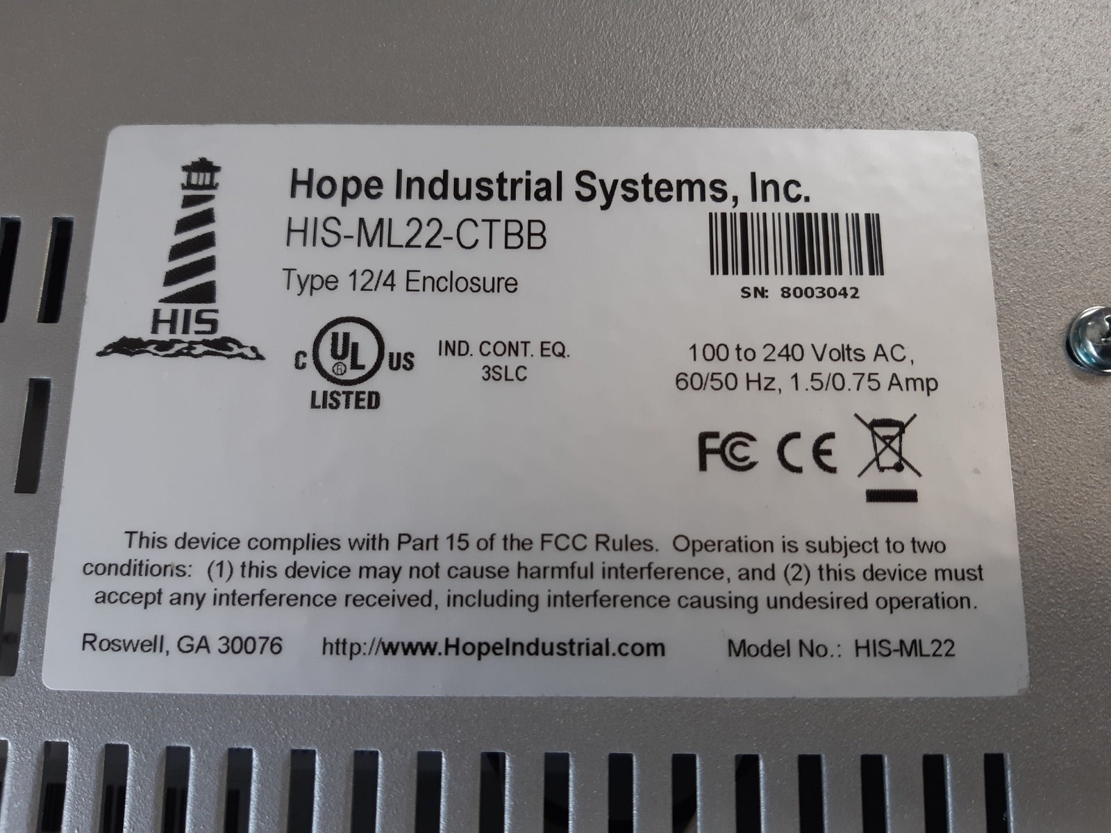 Hope his-ml22-ctbb touchscreen interface display