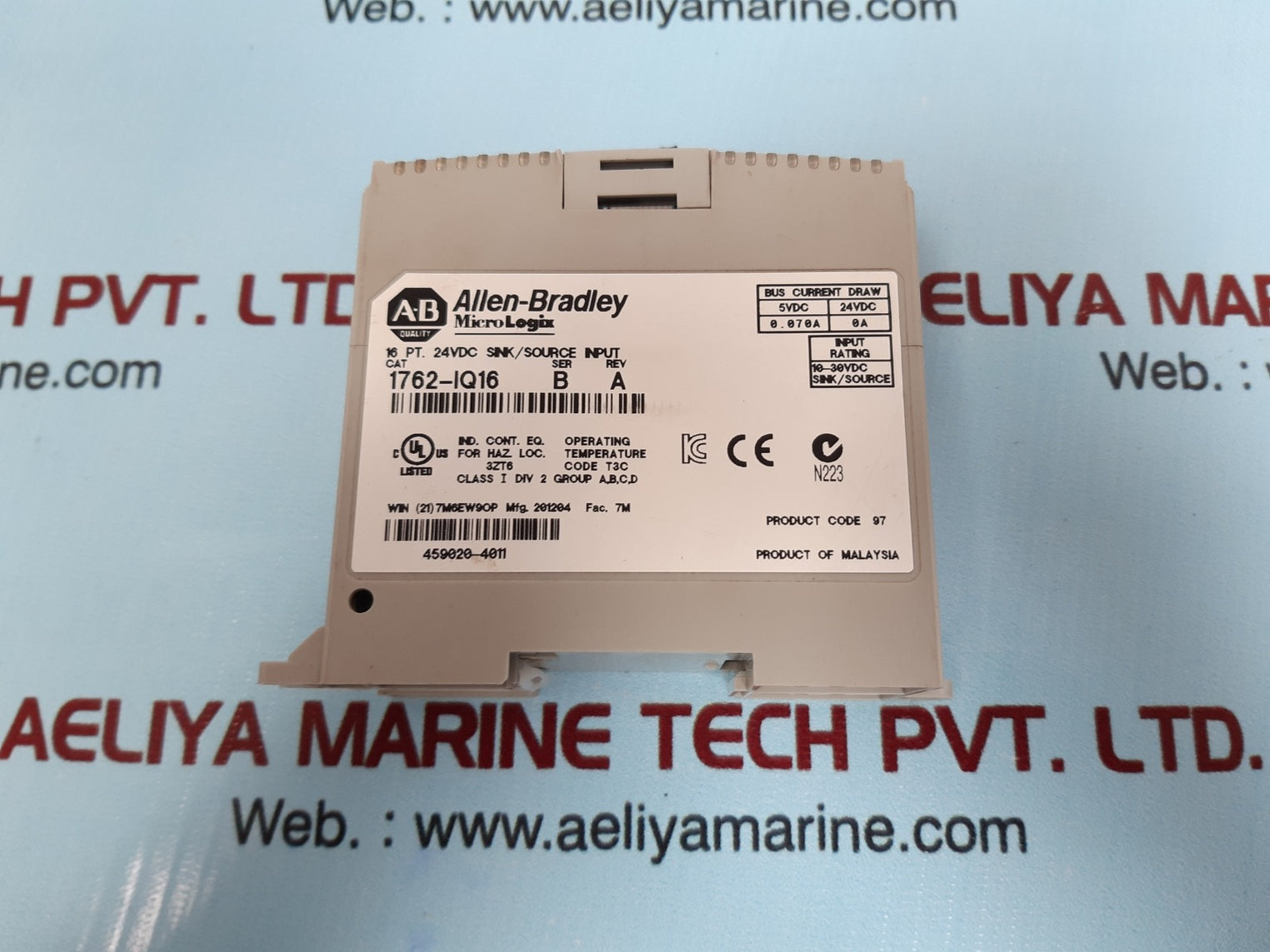 Allen-bradley 1762-iq16 micro logix 16 pt.24vdc sink/source input module