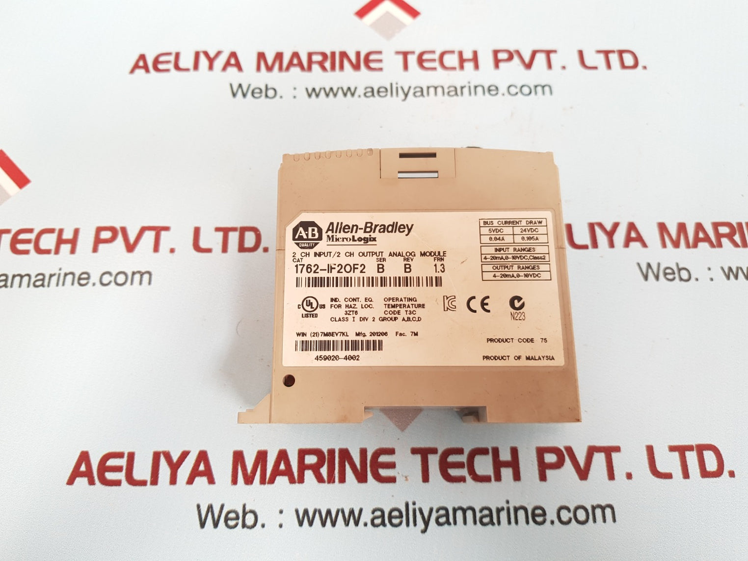 Allen-bradley micrologix 1762-if2of2 2 ch input/2 ch output analog module