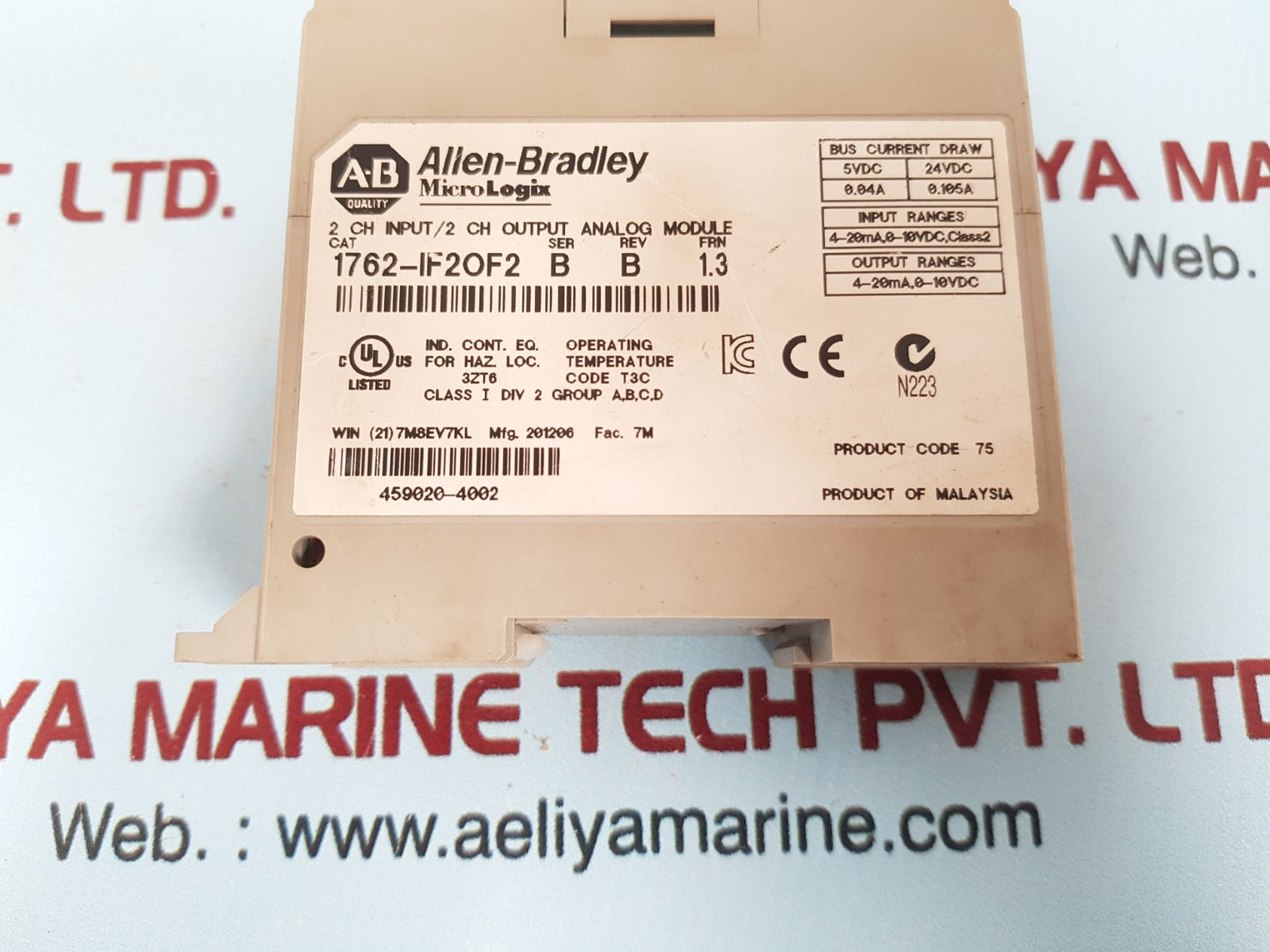 Allen-bradley micrologix 1762-if2of2 2 ch input/2 ch output analog module