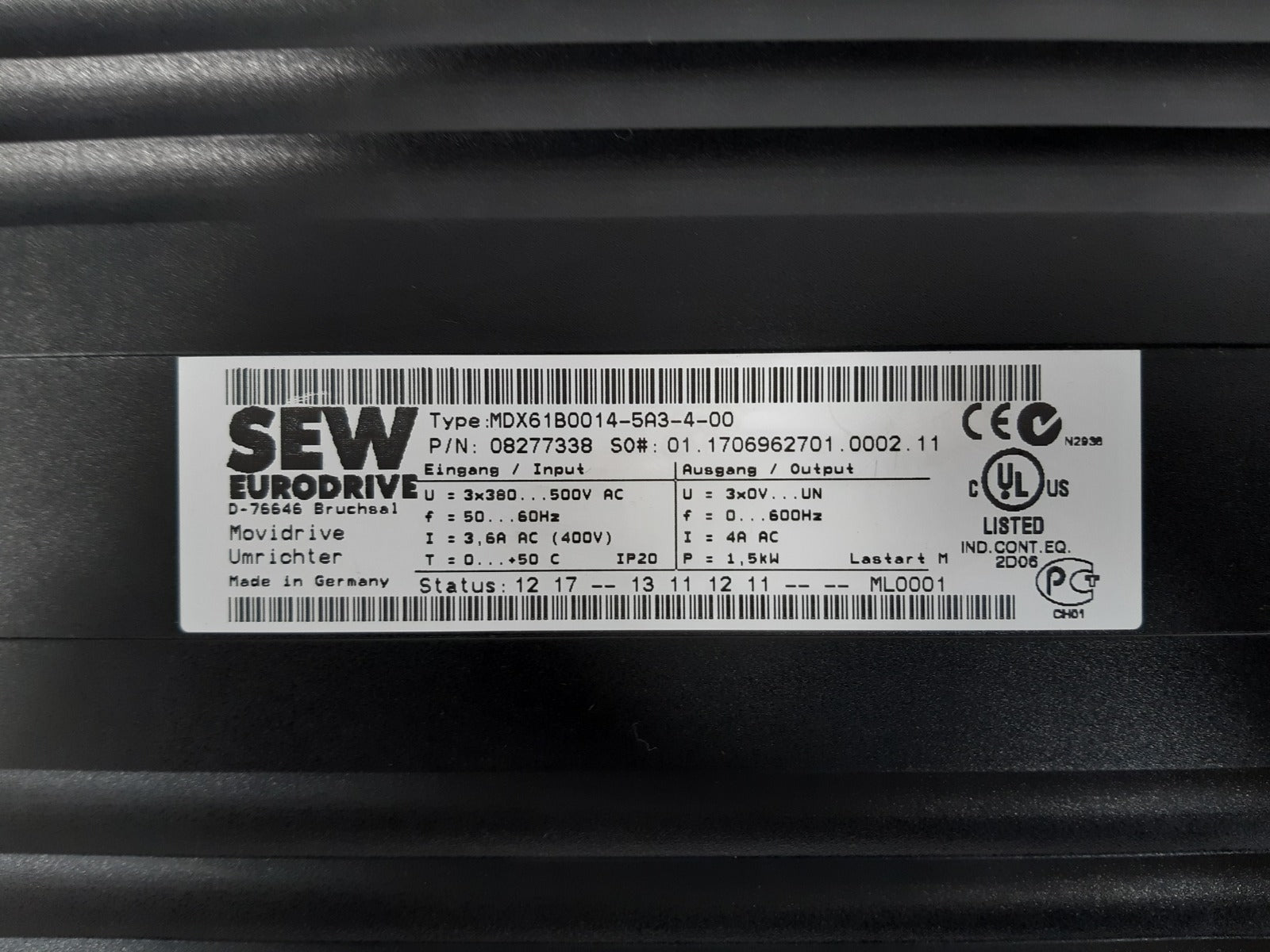 Sew eurodrive mdx61b0014-5a3-4-00 movidrive inverter 