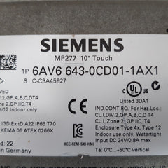 Siemens 6av6 643-0cd01-1ax1 simatic multipanel operator panel 