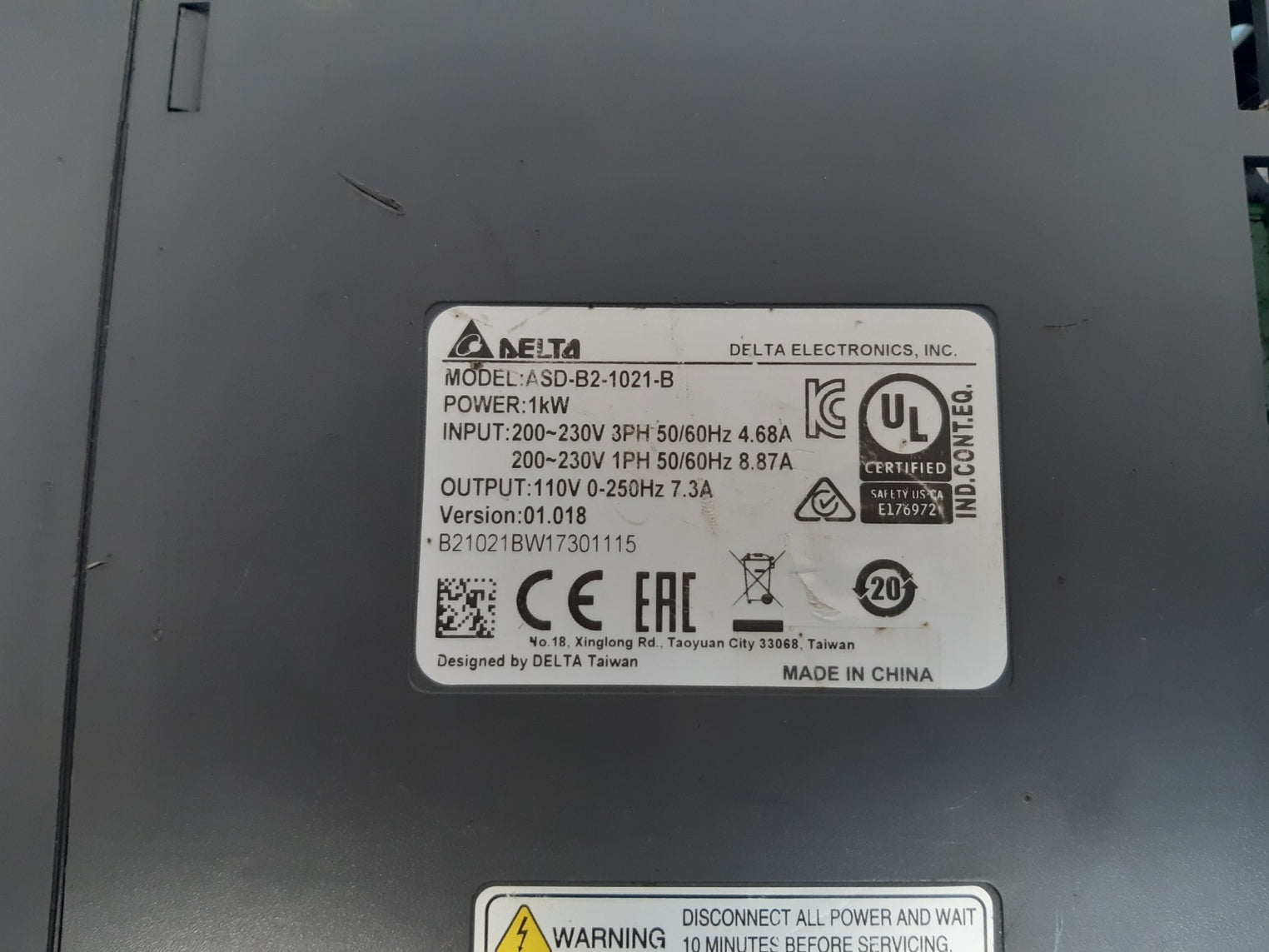 Delta asd-b2-1021-b servo drive