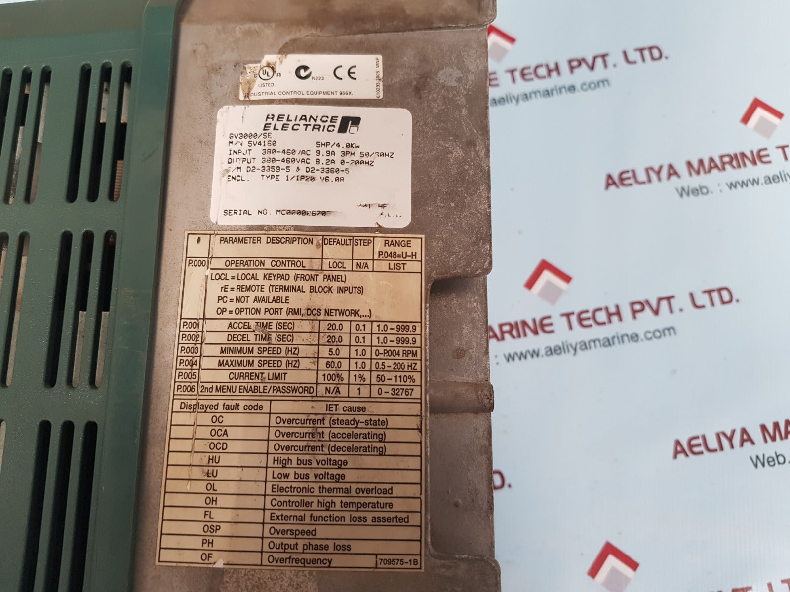 Reliance gv3000/se ac drive 5v4160 5hp/4.0kw