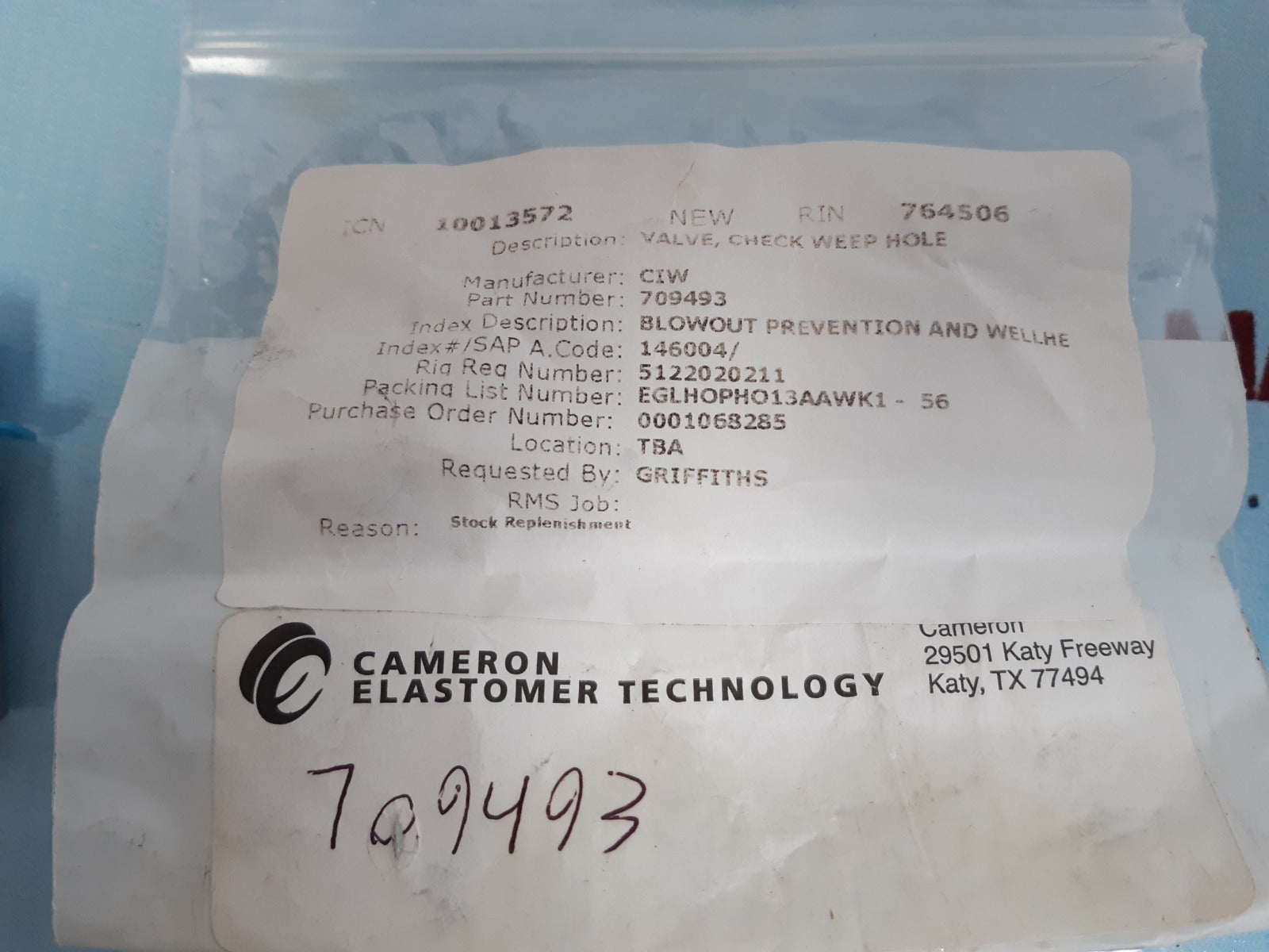 Lot Of 8X Cameron 709493 Check Valve