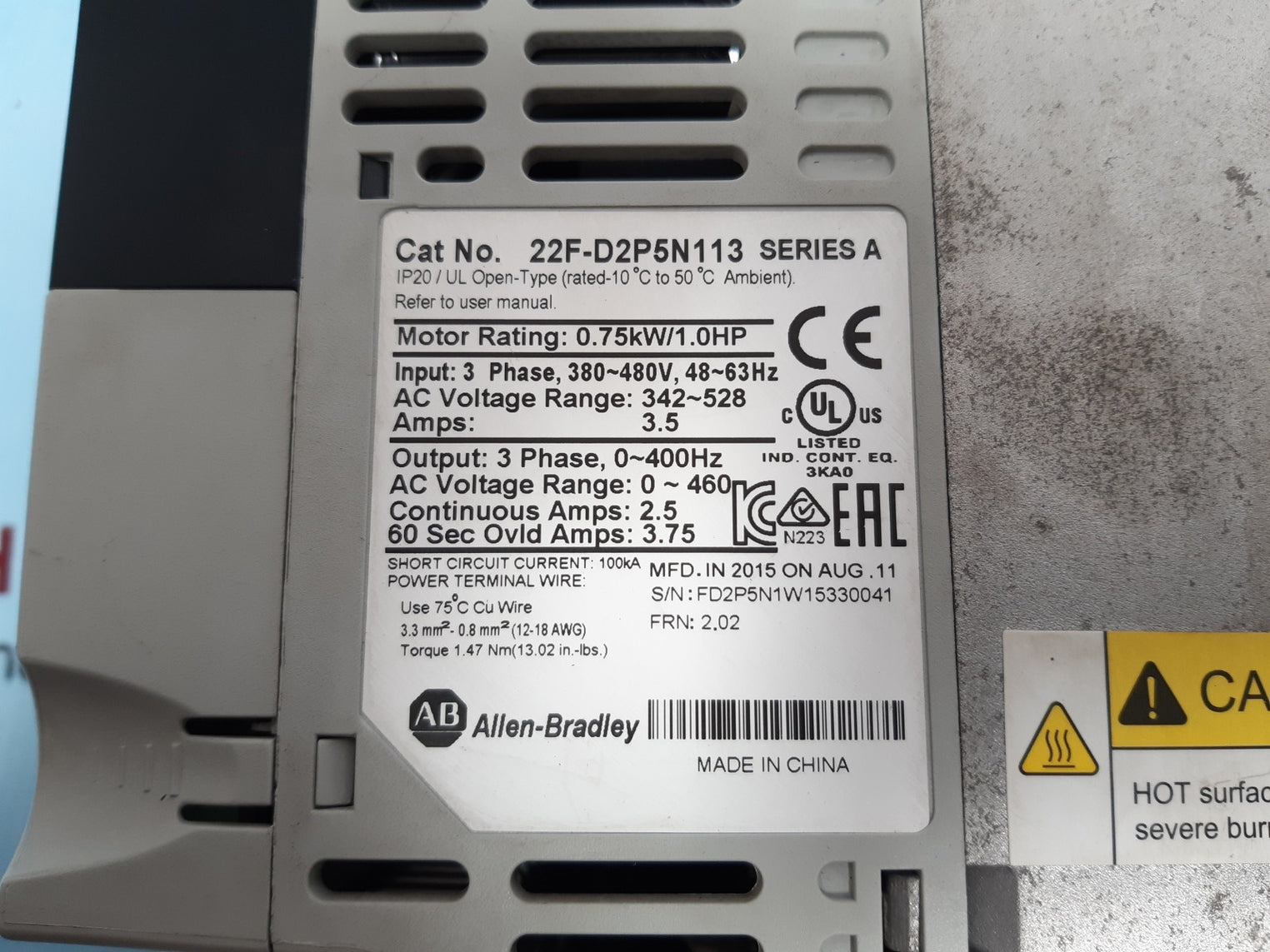 Allen-bradley 22f-d2p5n113 power flex 4m ac drive 