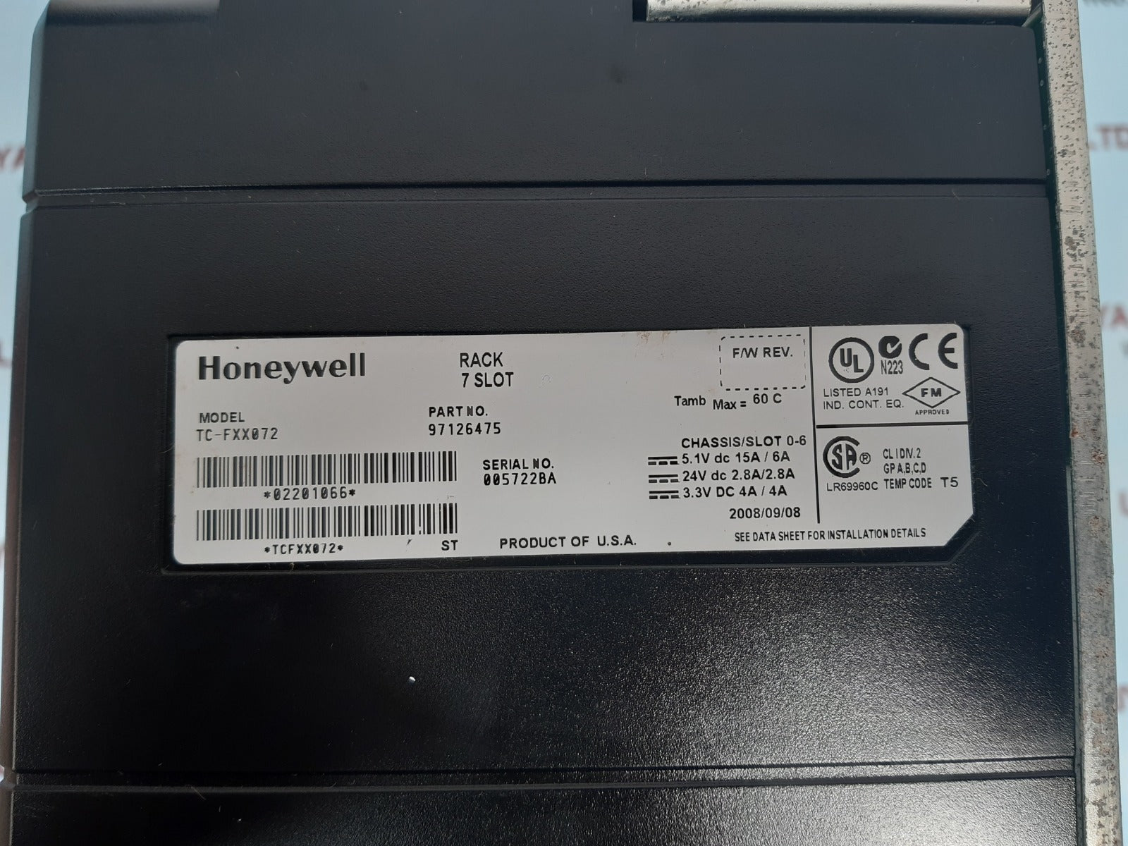 Honeywell tc-fxx072 rack 7 slot module 97126475