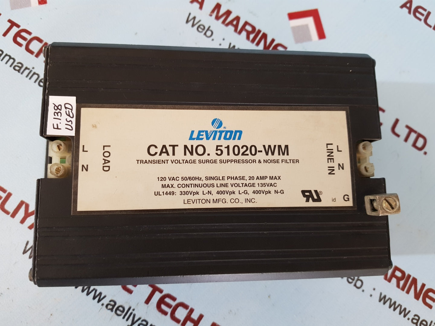 Leviton 51020-wm surge suppressor & noise filter 120vac 50/60hz