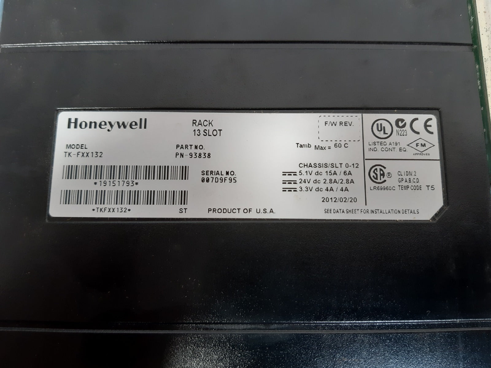 Honeywell tk-fxx132 13 slot rack