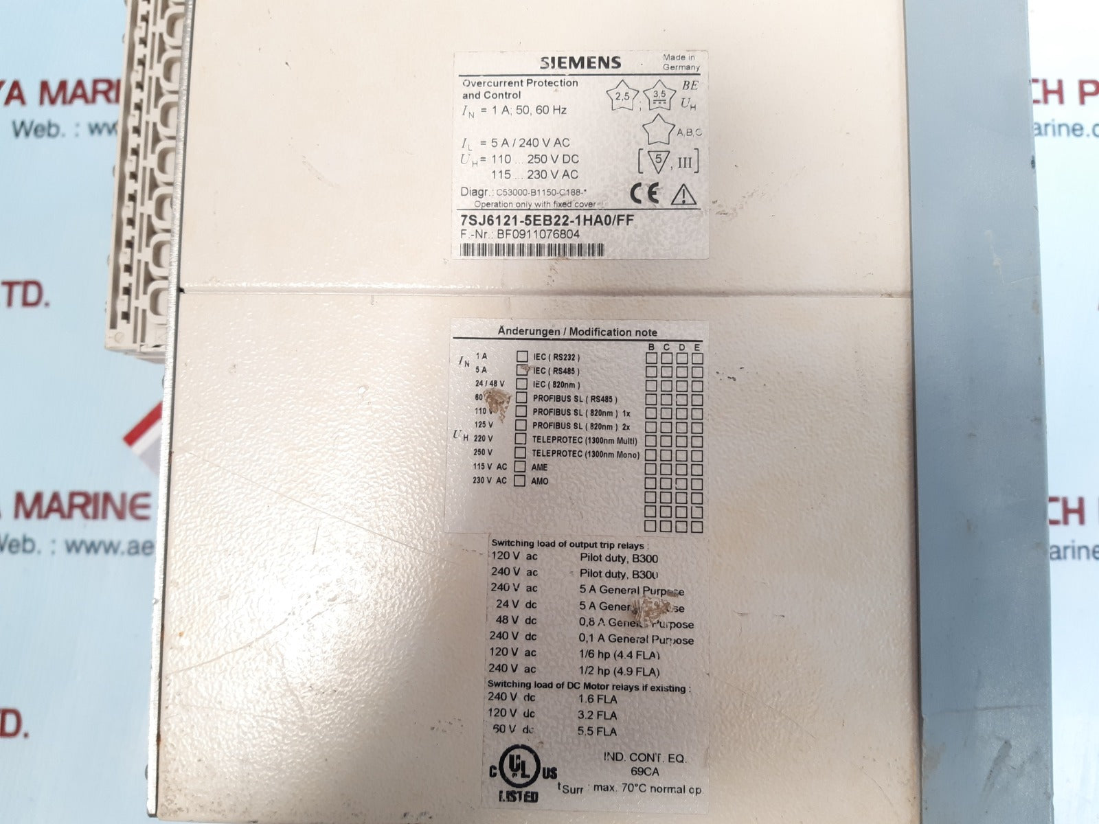 Siemens 7sj6121-5eb22-1ha0/ff overcurrent protection