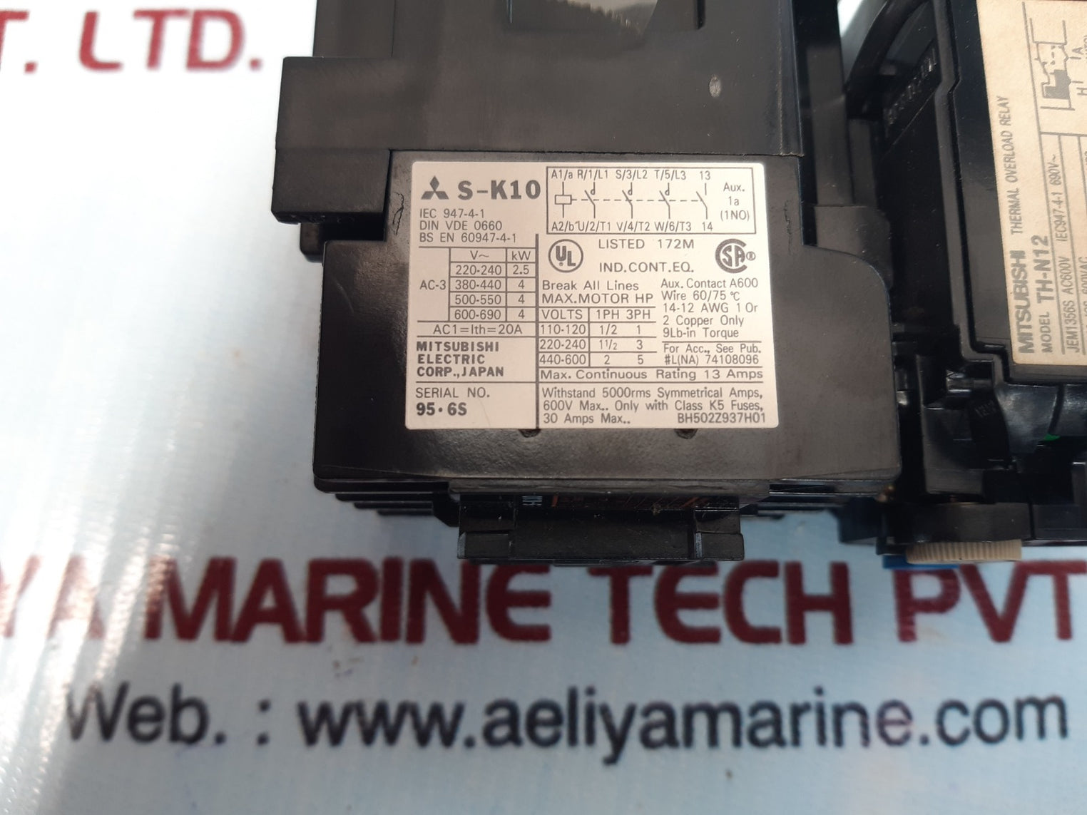 Mitsubishi s-k10 contactor with th-n12 thermal overload relay