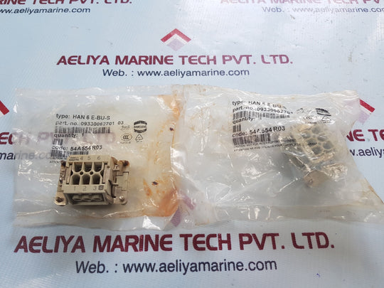 Set of 2x Harting han 6 e-bu-s female connector 09330062701 15a 500v