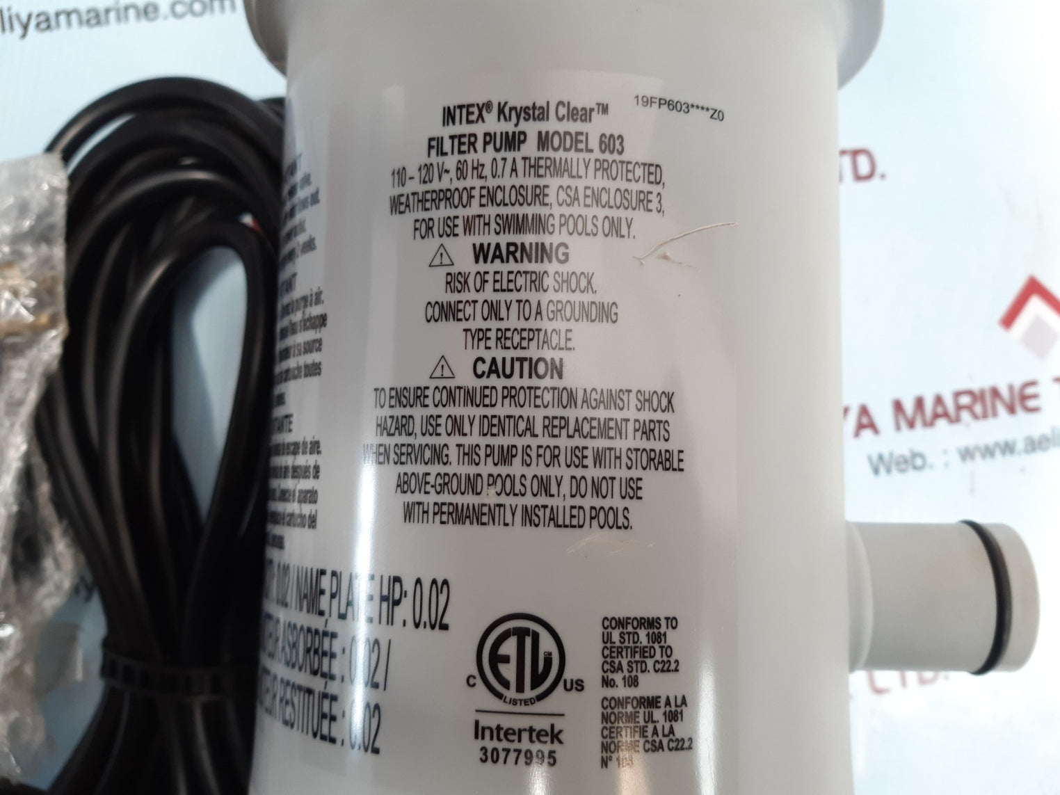 Intex krystal 603m filter pump