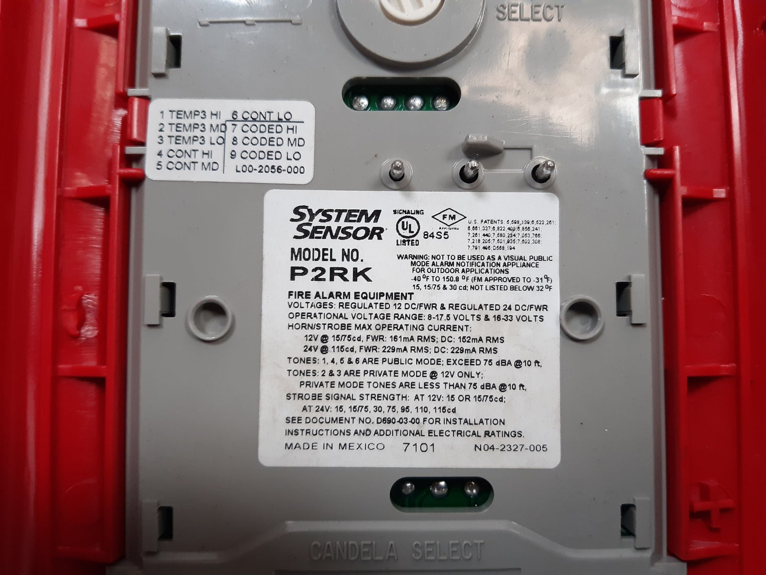 System sensor p2rk fire alarm equipment 12/24 volt, red
