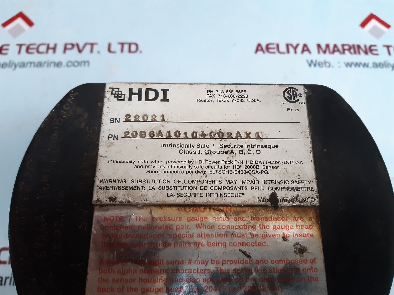 Hdi hdibatt-e391-dot-aa pressure gauge system