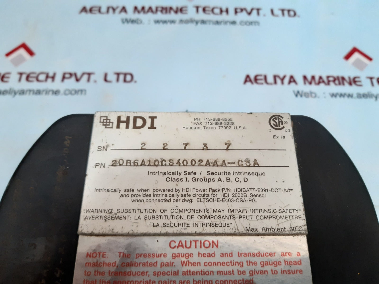 Hdi hdibatt-e391-dot-aa pressure gauge system 20b6a10cs4002aaa-csa