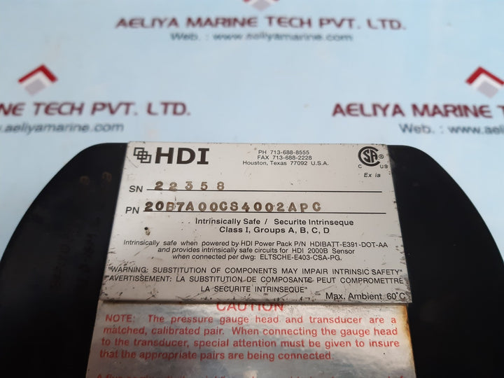 Hdi 20b7a00cs4002apc pressure gauge system hdibatt-e391-dot-aa