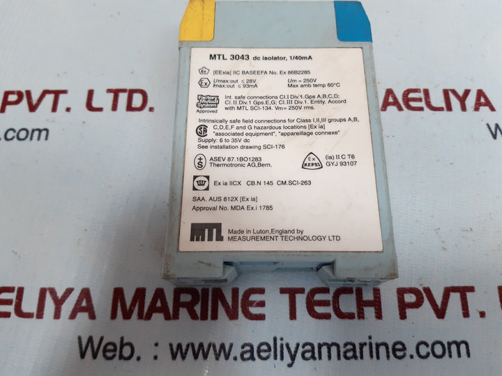 Measurement technology mtl 3043 dc isolator, 1/40ma