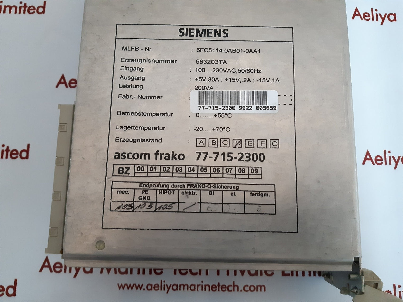 Siemens 6fc5114-0ab01-01-0aa1 power supply module