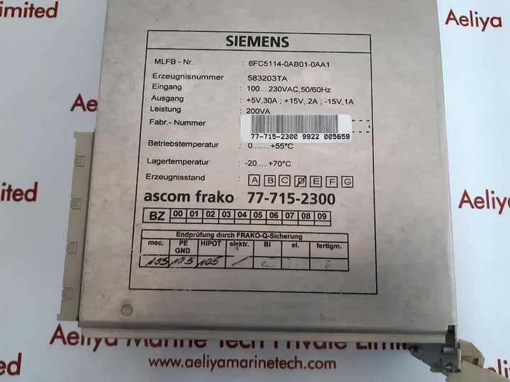 Siemens 6fc5114-0ab01-01-0aa1 power supply module
