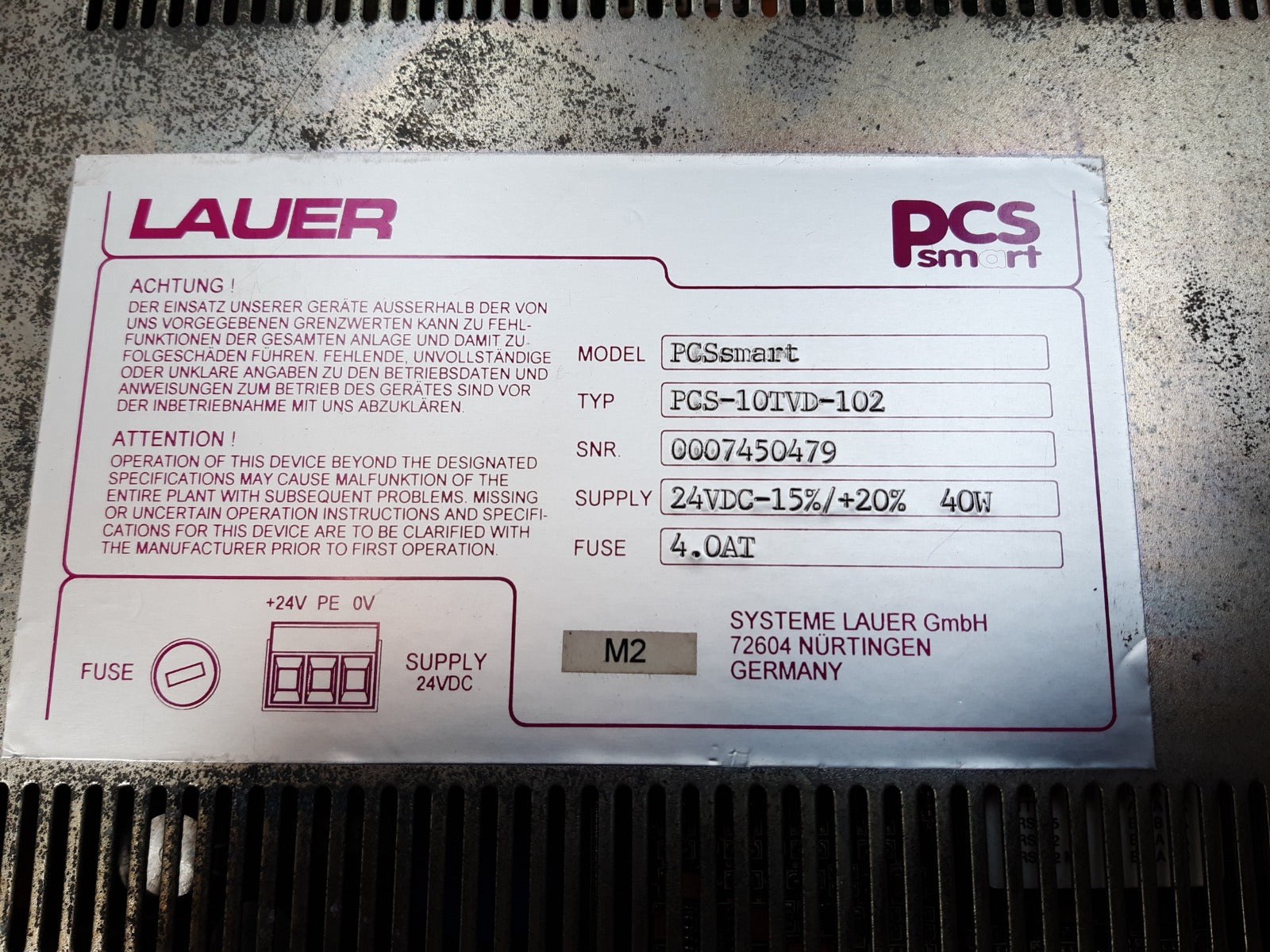 Lauer pcssmart pcs-10tvd-102 operator touchscreen panel 