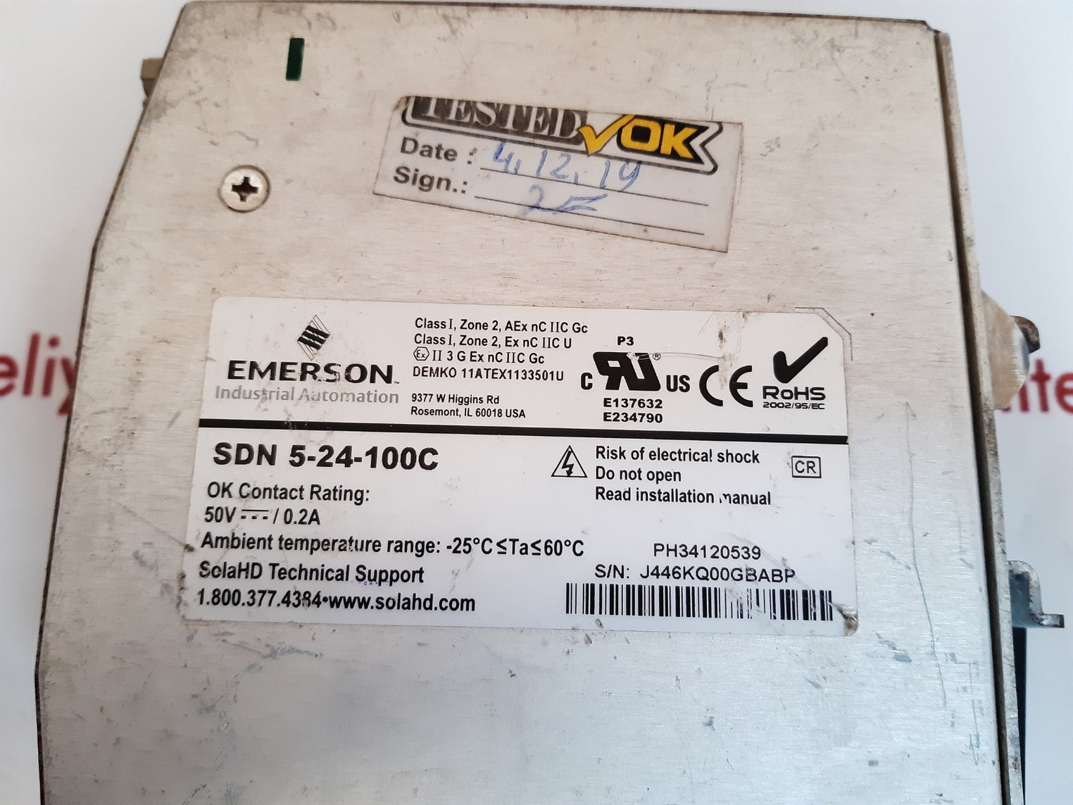 Sola sdn 5-24-100c power supply 100-240v~2a