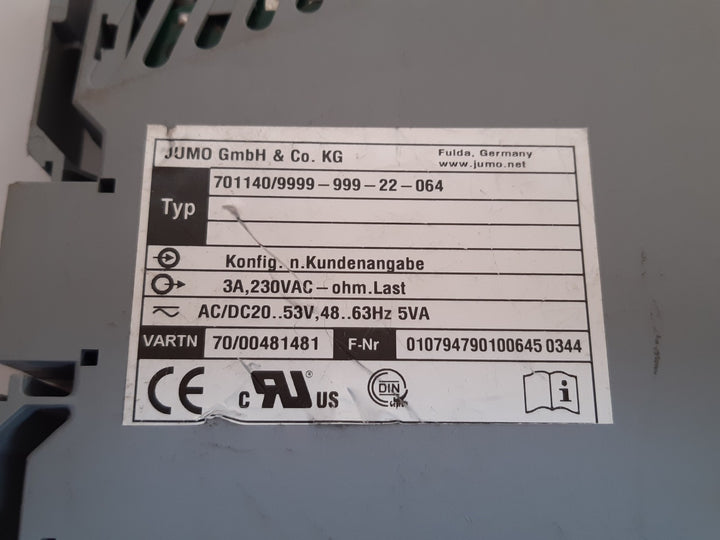 Jumo 701140/9999-999-22-064 temperature limiter monitor