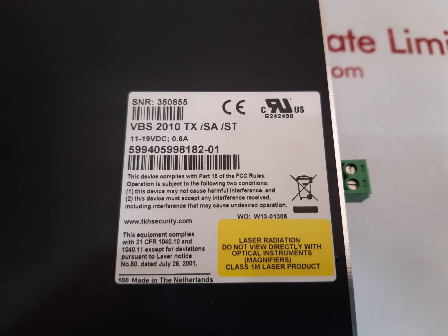 Tkh security vbs 2010tx /sa /st video receiver