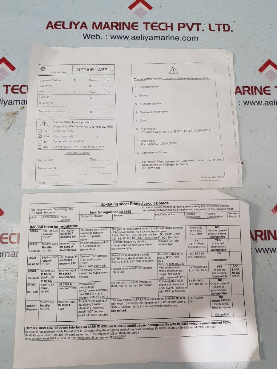 Ge invertomatic im6370b control + measuring board  127 693.0