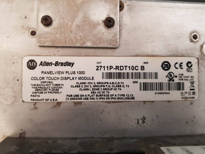 Allen-bradley panel view plus 1000 2711p-rdt10c color touch display module ser b 