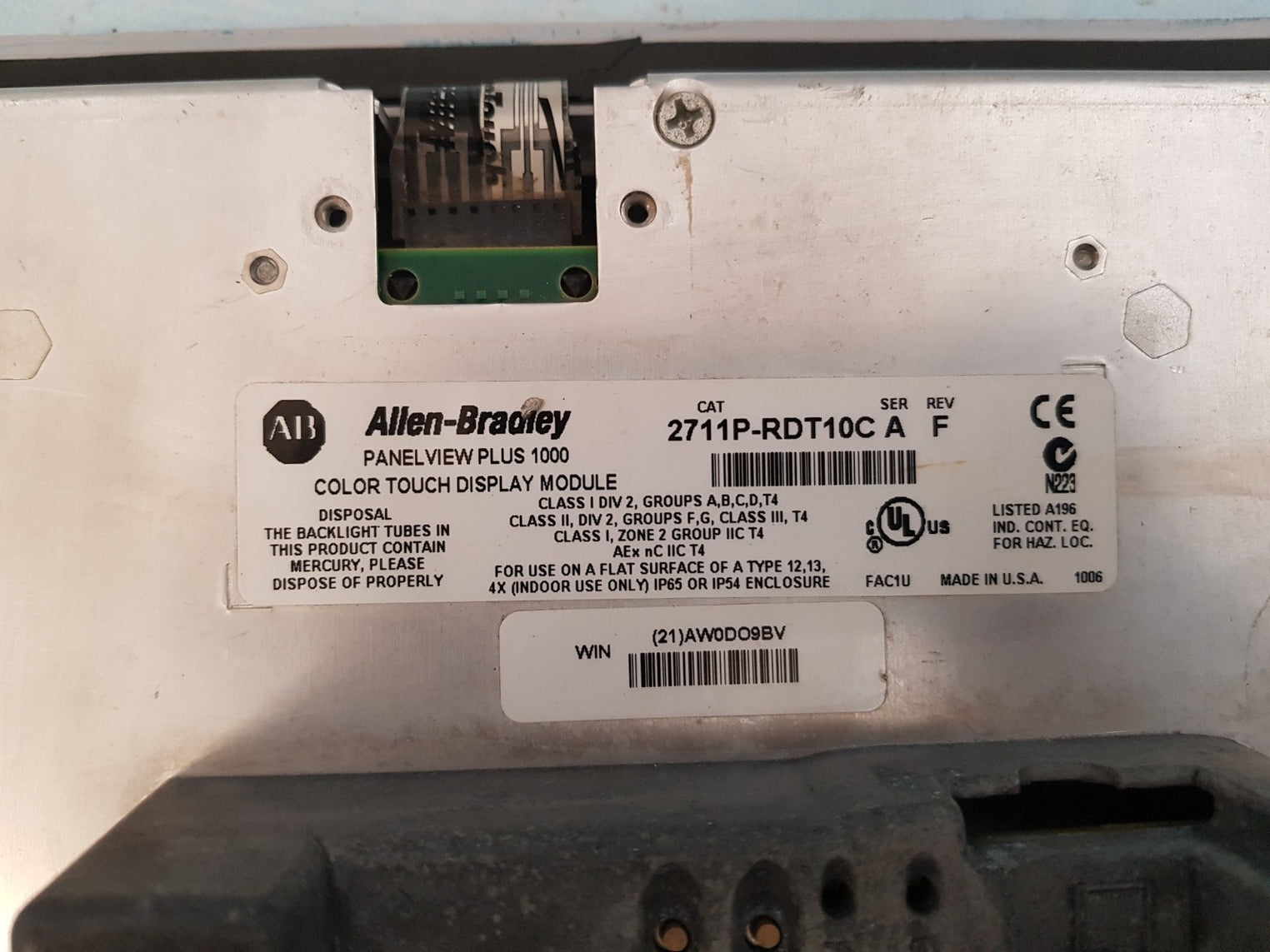 Allen-bradley panel view plus 1000 2711p-rdt10c color touch display module  rev.f 