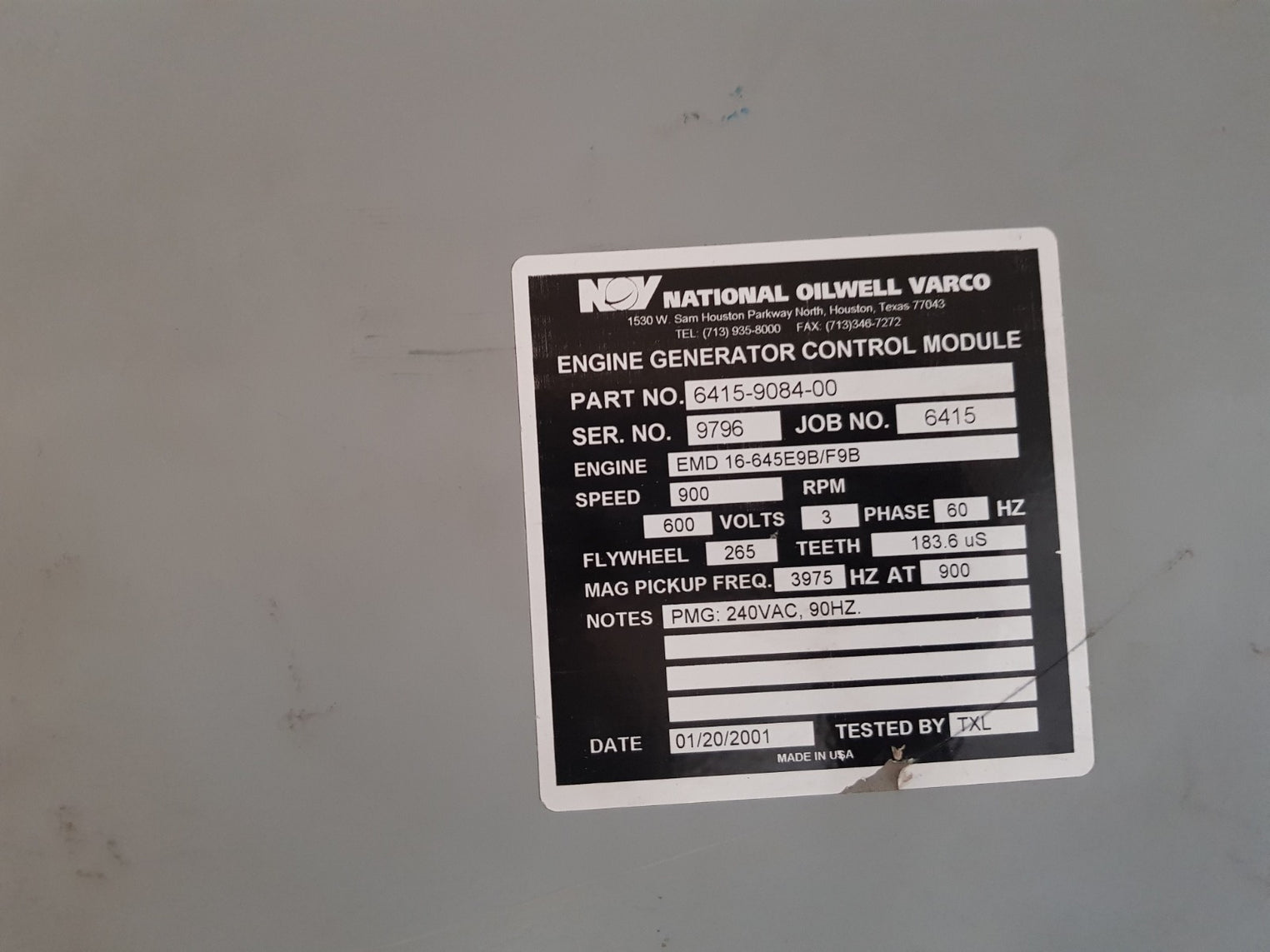 Nov 6415-9084-00 eg-iiip engine generator control module 900rpm