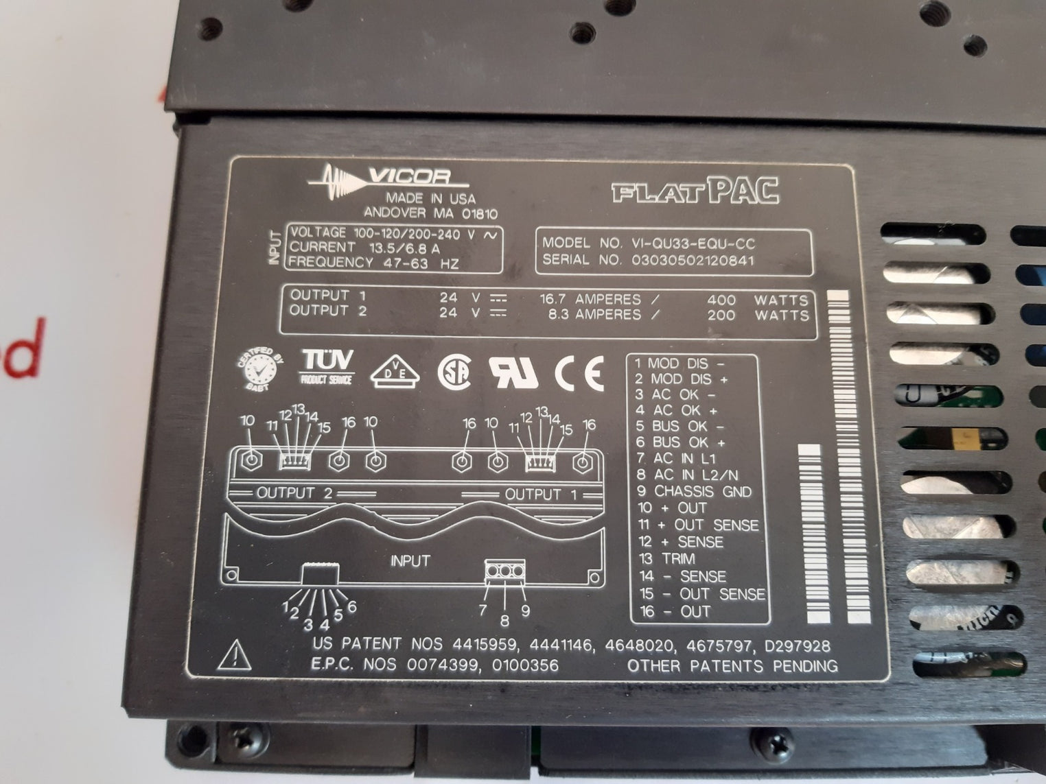 Vicor flat pac vi-qu33-equ-cc power supply 