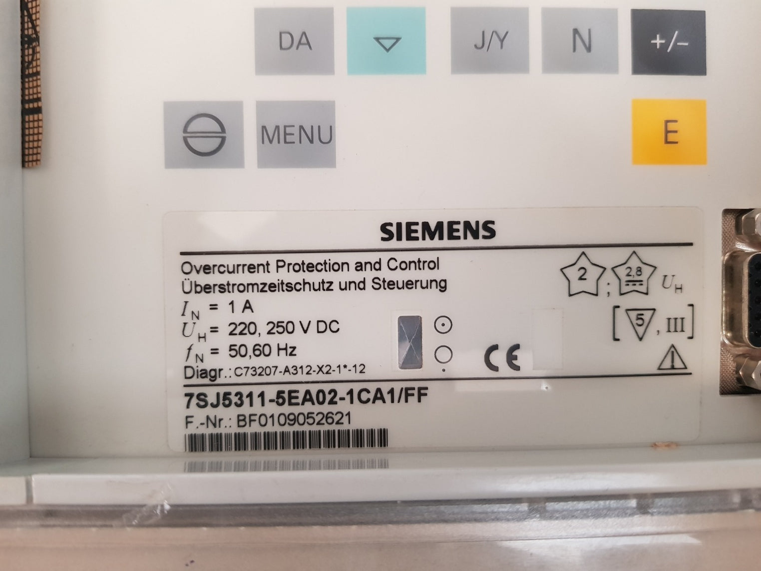Siemens 7sj5311-5ea02-1ca1/ff overcurrent protection and control relay