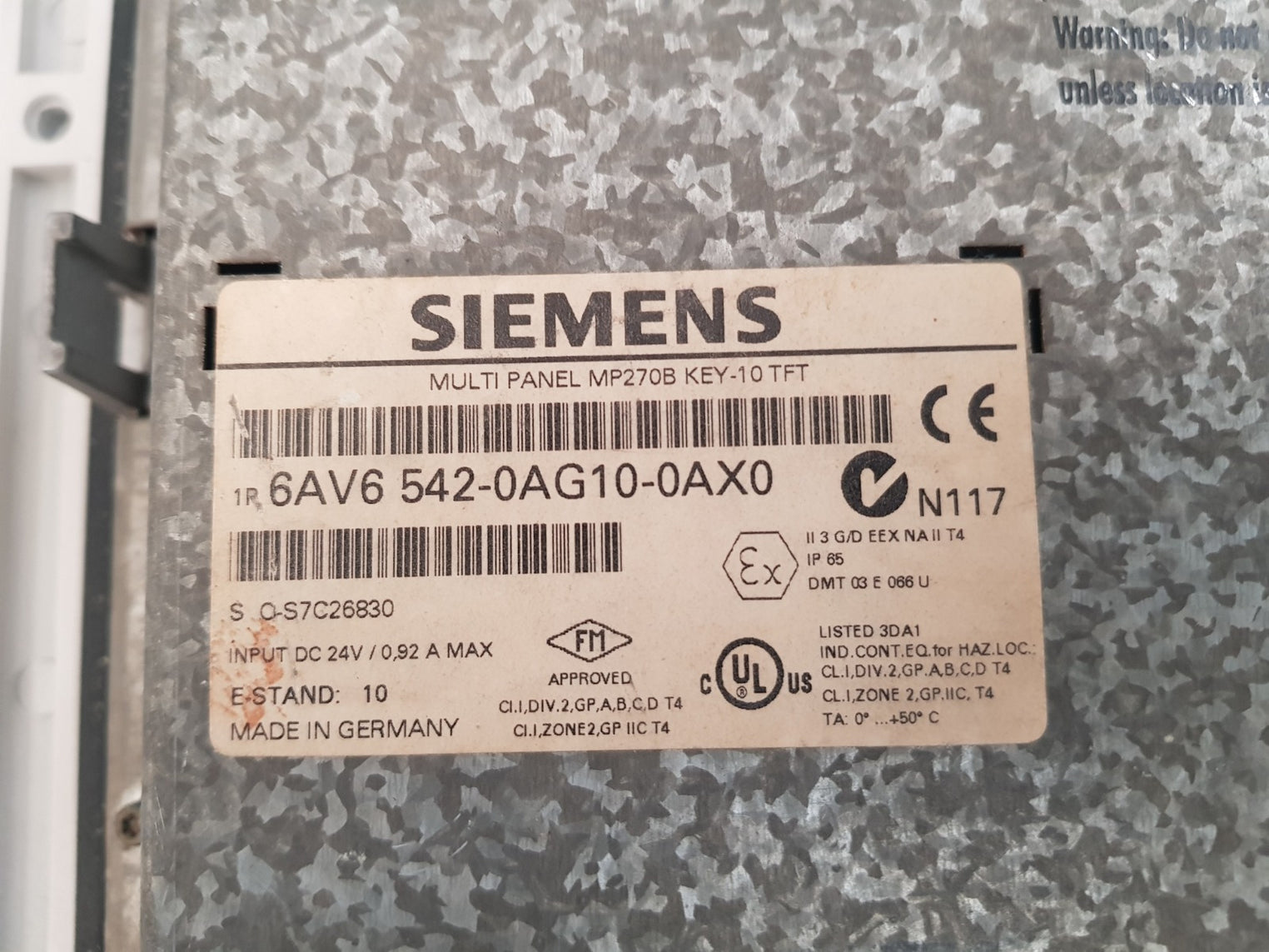 Siemens 6av6 542-0ag10-0ax0 mp270b simatic multi panel
