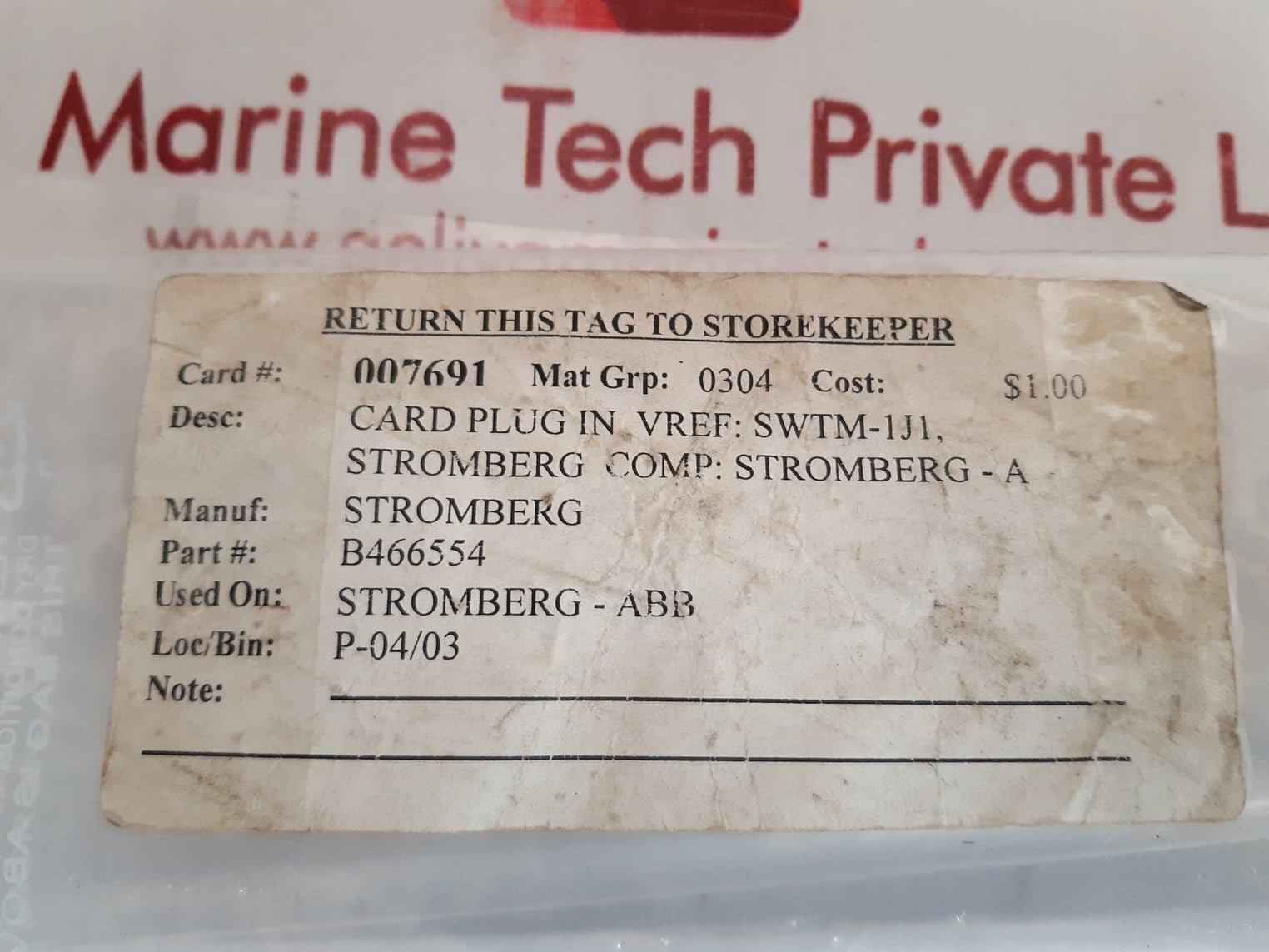 Stromberg Swtm 1J1 Pcb Card Used