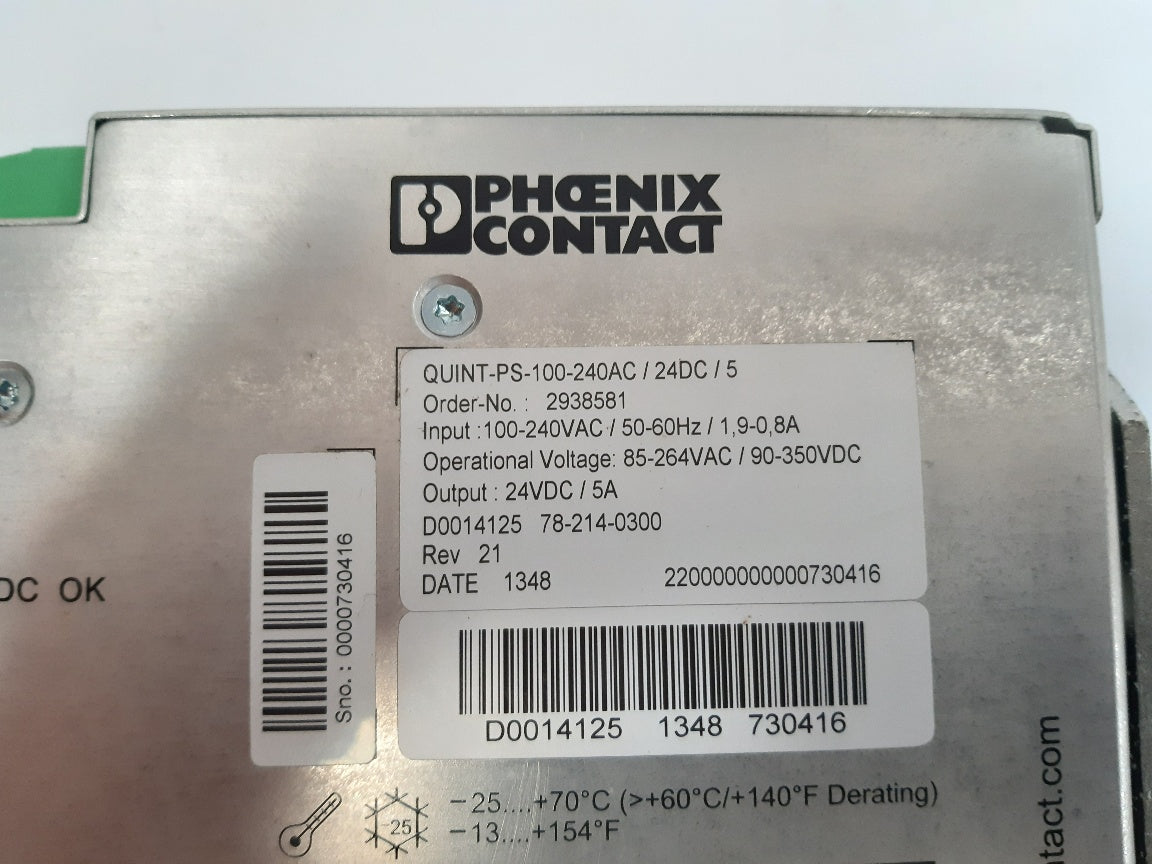 Phoenix contact quint-ps-100-240ac/24dc/5 power supply rev.21
