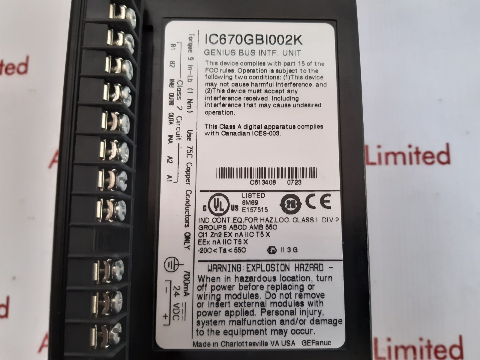 Ge fanuc ic670gbi002k bus interface unit