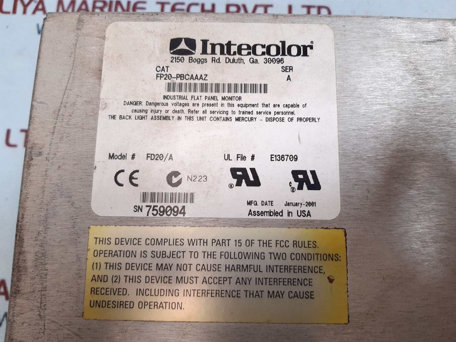 Intecolor fd20/a  flat panel monitor fp20-pbcaaaz fp20-pbcaaaz