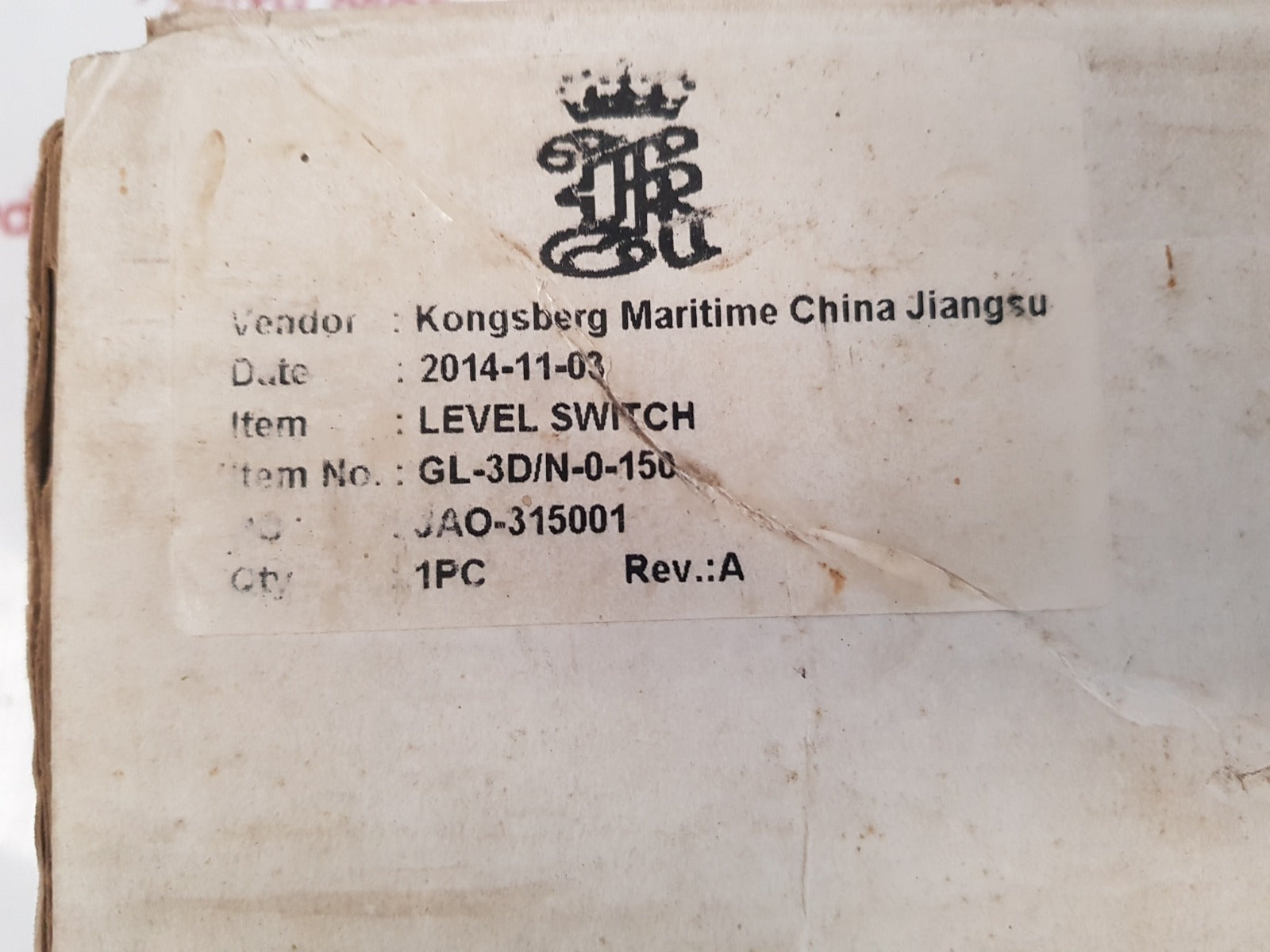 Kongsberg gl-3d/n-0-150 level switch rev.a
