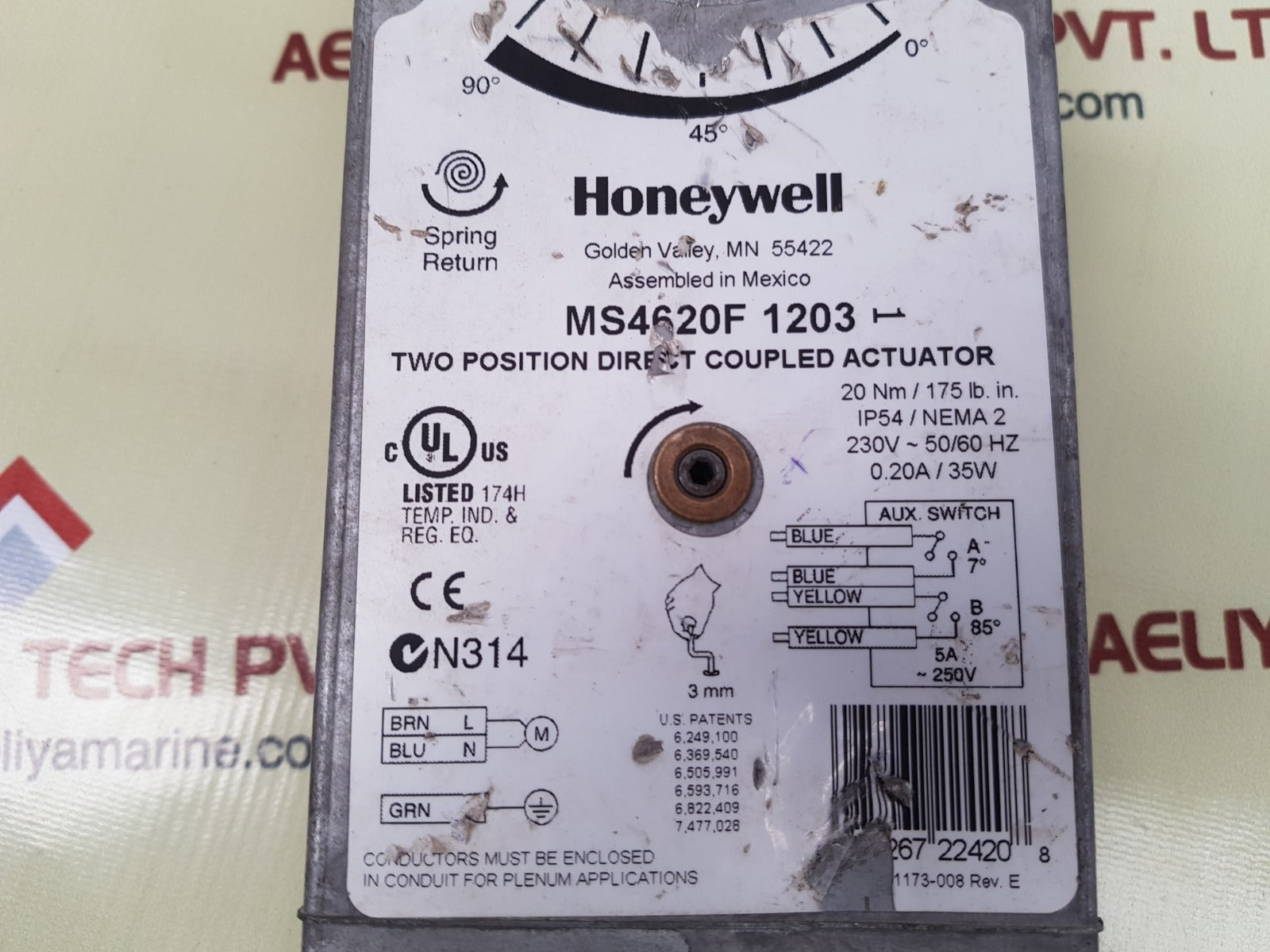 Honeywell ms4620f 1203 two position direct coupled actuator