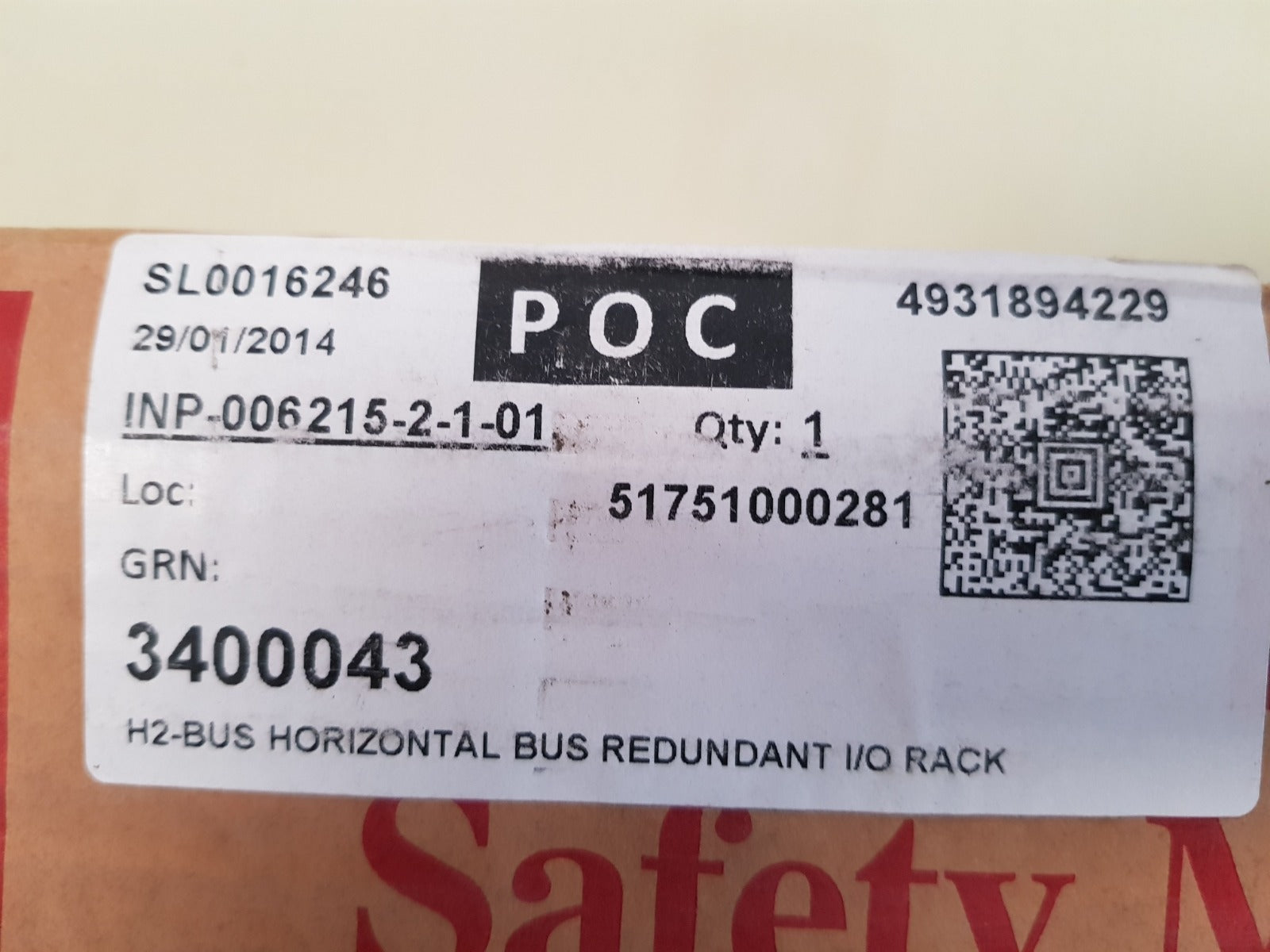 Honeywell inp-006215-2-1-01 h2-bus redundant i/o rack sl0016246