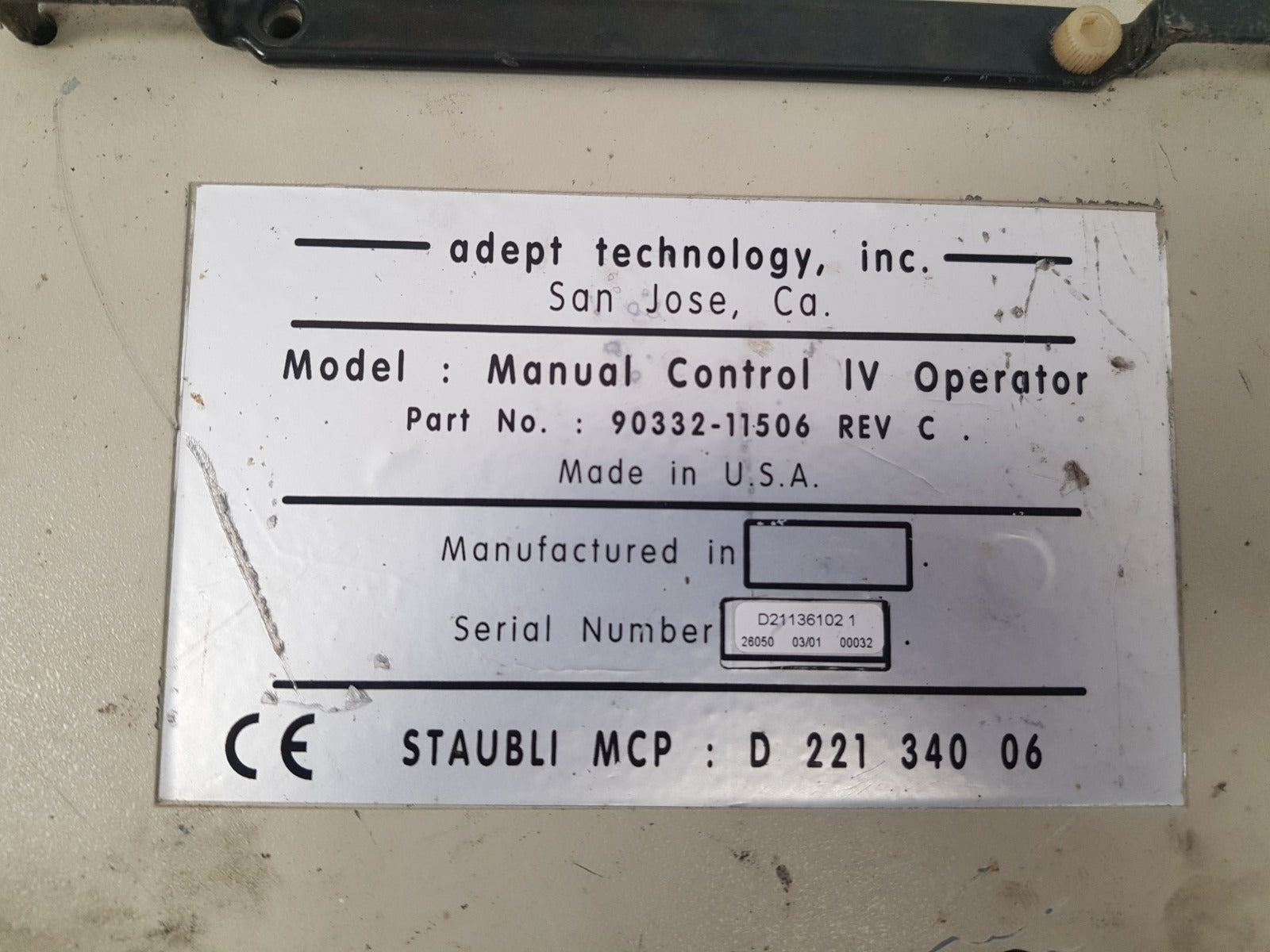 Staubli 90332-11506 manual control iv operator