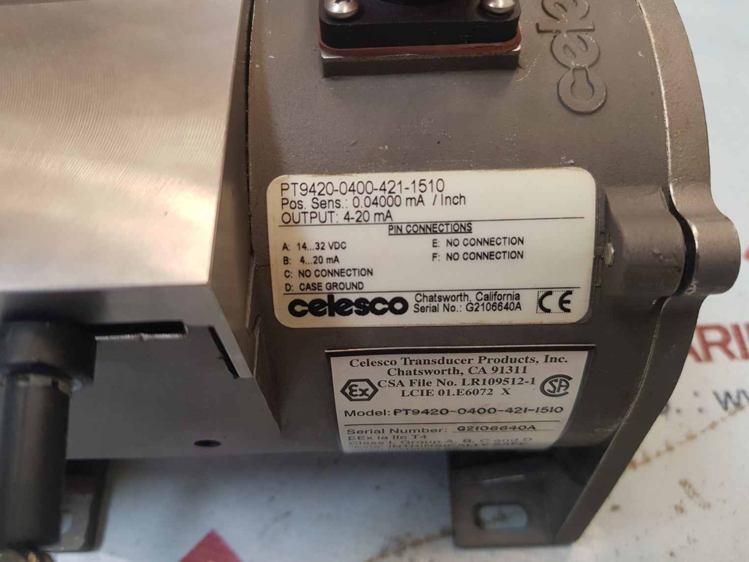 Celesco pt9420-0400-421-1510 transducer spool cable actuated sensor 