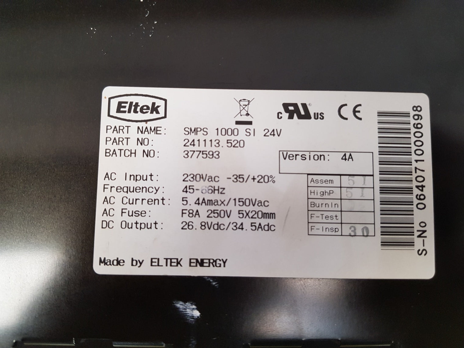 Eltek Smps 1000 Si 24V Power Supply 241113.520