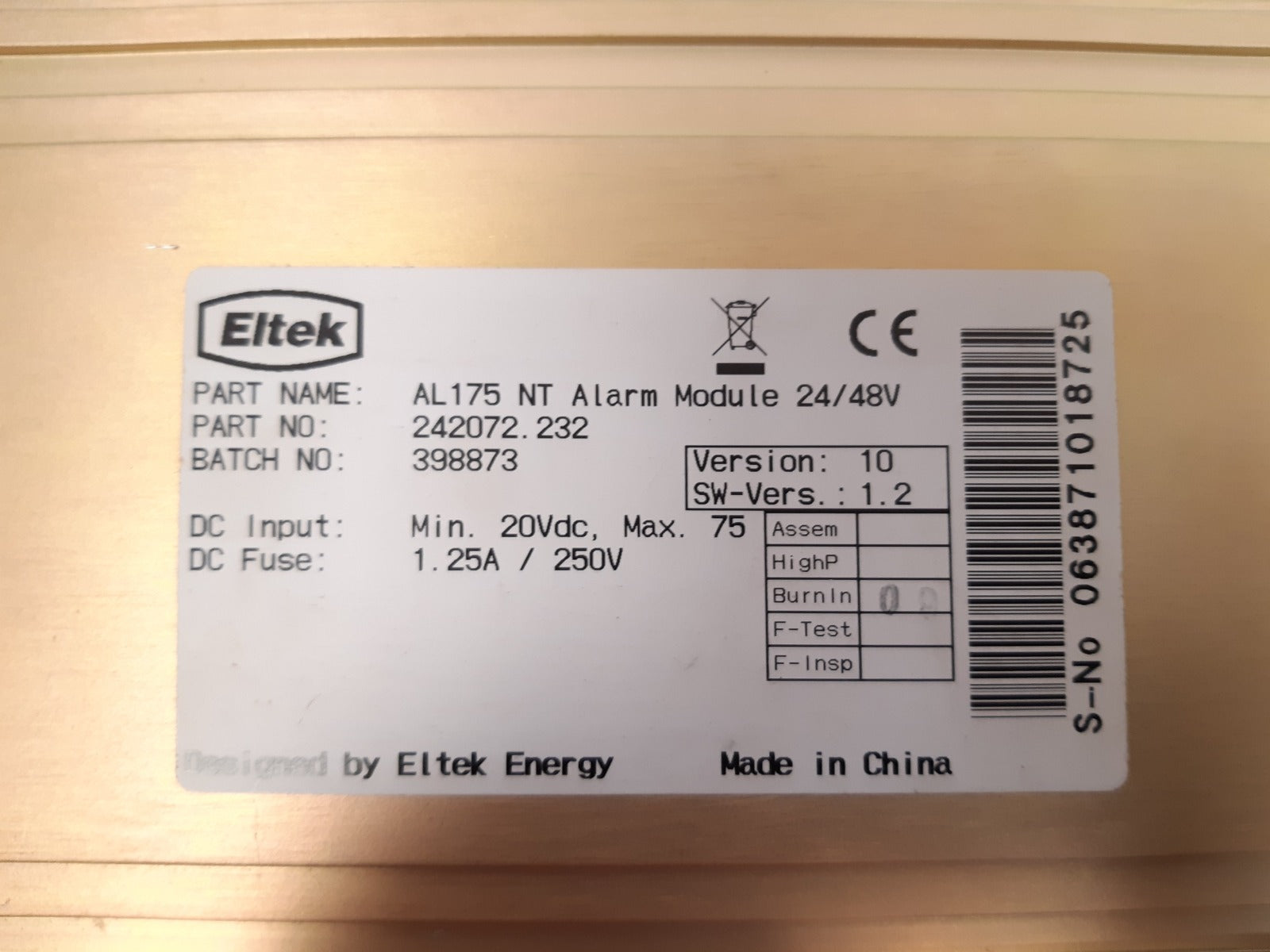 Eltek al 175nt 242072.232 alarm module version 10