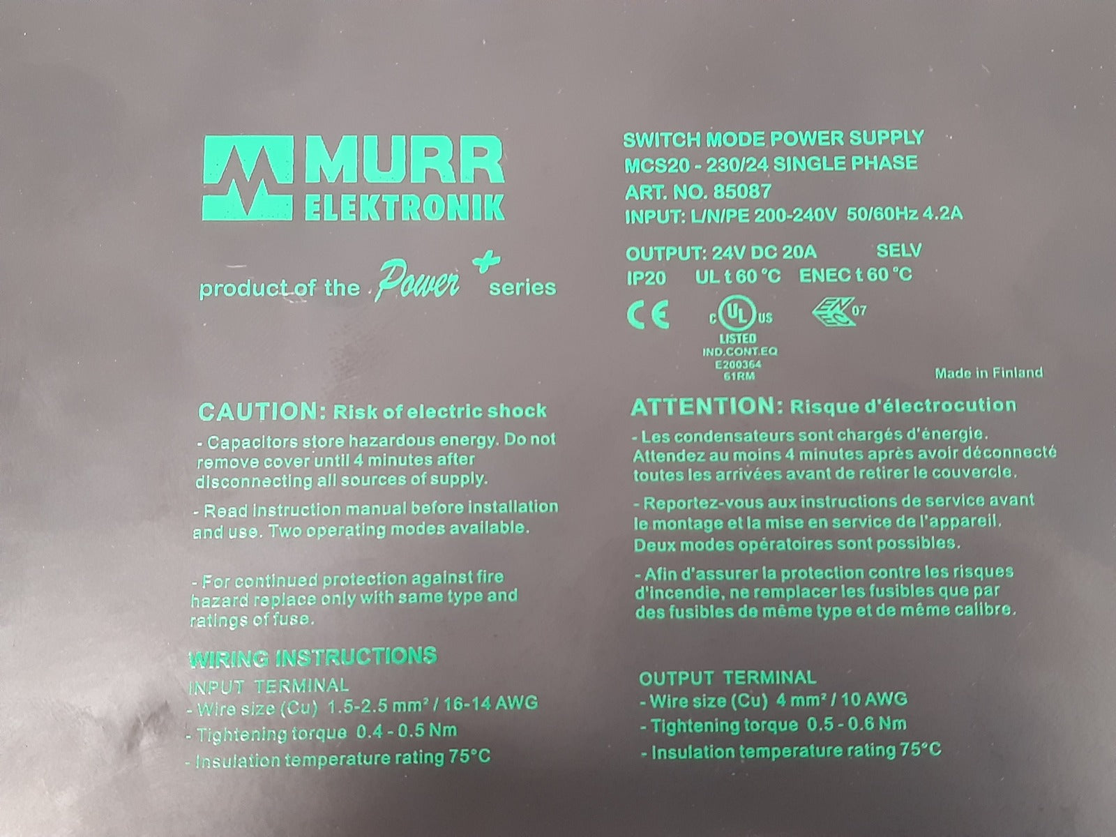 Murr mcs20-230/24 switch mode power supply  85087 
