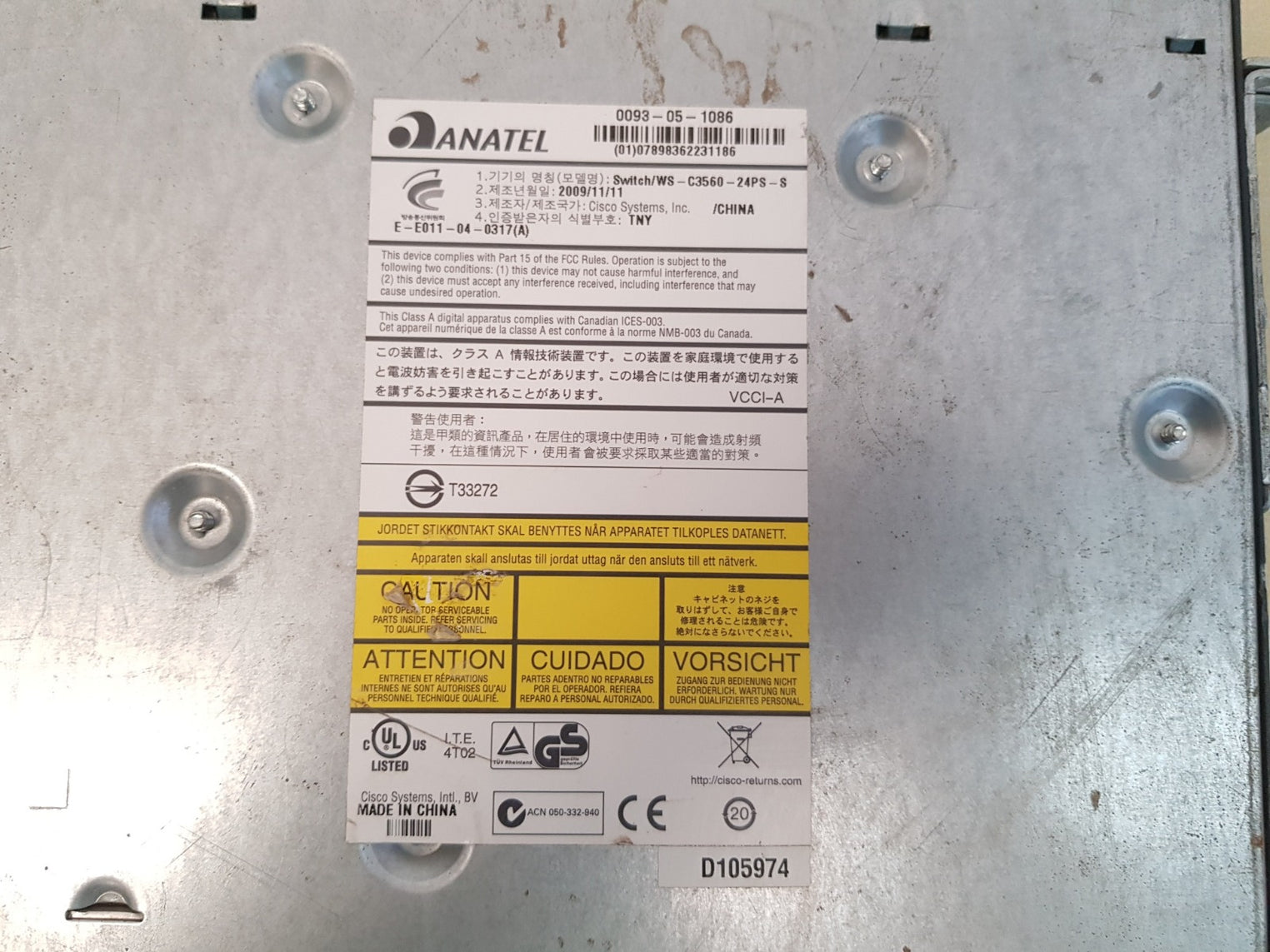 Cisco catalyst e-e011-04-0317 ethernet switch 3560